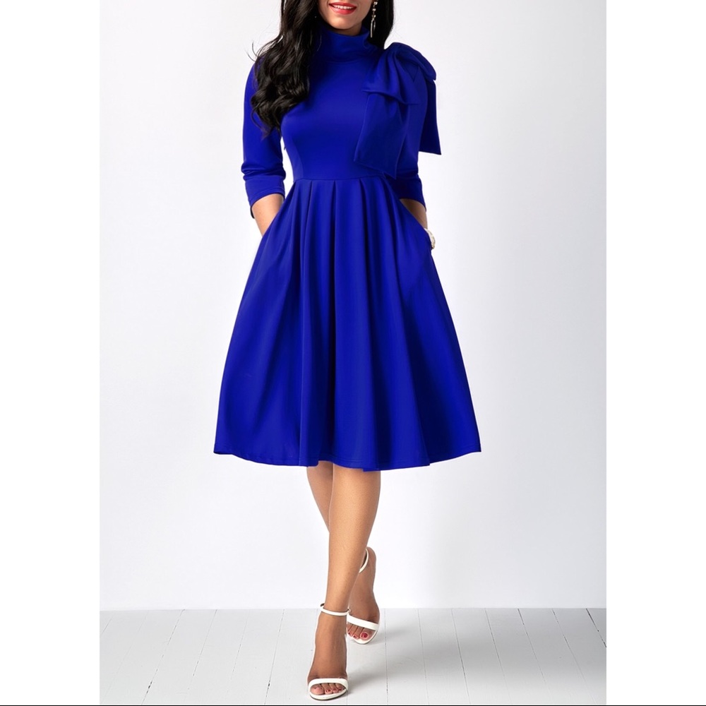 Bowknot Embellished Mock Neck Pocket Dress NWT